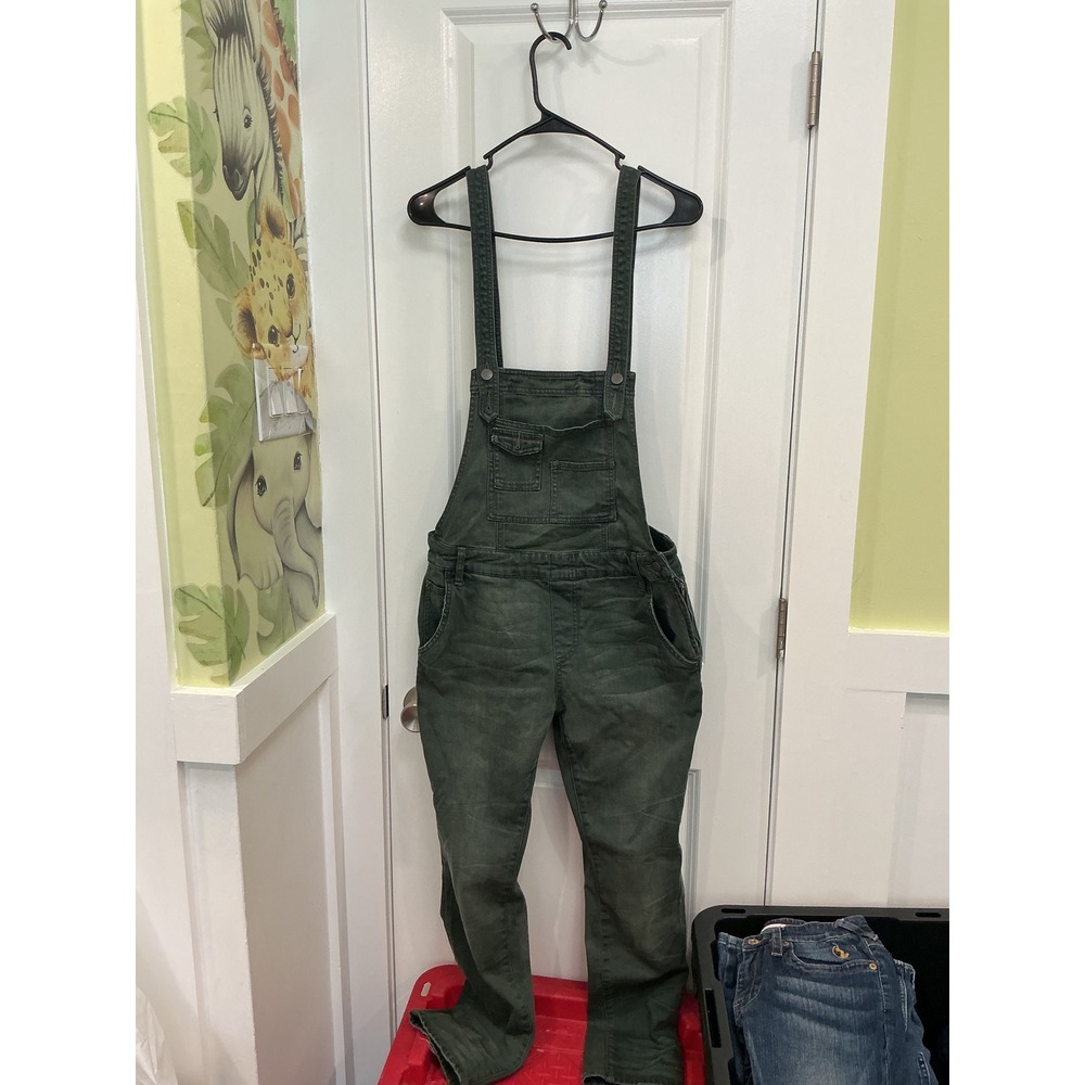 Free People Green Denim Overalls Slim Straight Leg Bib Jumpsuit Size 28 - Picture 3 of 5